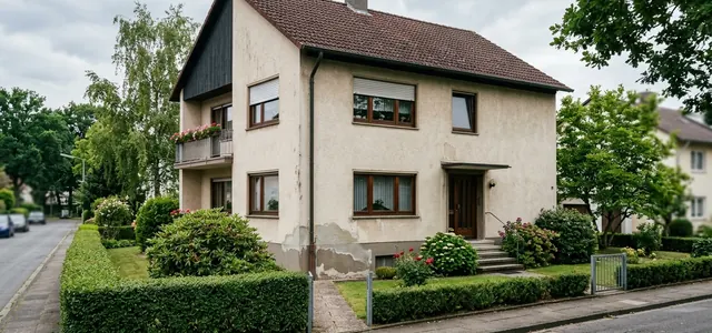 Fassade eines Wohnhauses mit nachgebessertem Sockel
